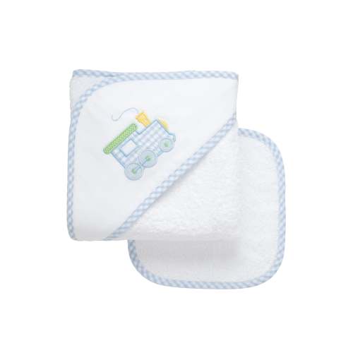 Train Applique Hooded Towel & Washcloth Set
