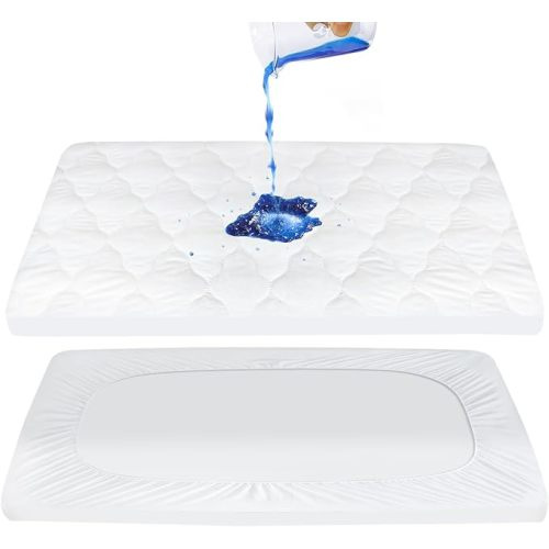Pack and Play Mattress Pad Sheets Cover Waterproof, Soft Quilted Pack and Play Protector, 27" X 39" Fit Graco Pack and Play Crib Mattress Pad, Baby Portable Mini Cribs and Foldable Mattresses Pad