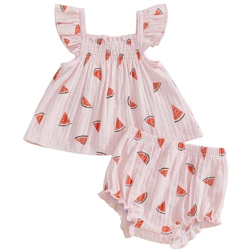Mubineo Baby Girl Summer Clothes Cute Ruffle Tops Dress Shorts Outfits Set Infant Toddler Shrit Bloomers Princess Outfit