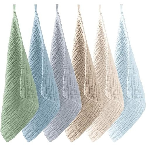 Konssy 6 Pack Baby Muslin Washcloths for Unisex 100% Cotton Wash Cloth Set for Baby Face Body Comfy and Soft for Newborn Infants Kids Girls and Boys