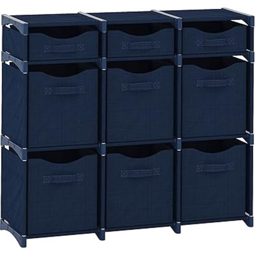 9 Cube Distressed Organizer with Drawers - Easy Assemble - Baby, Kids Dorm Room Organizer (Navy)
