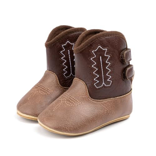 HsdsBebe Baby Boys Girls Western Cowboy Boots Infant Moccasins High Top Booties Toddler Soft Sole Non-Slip First Walker Crib Shoes