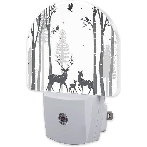 Deer in The Forest Night Light, Birch Tree with Deer Dusk to Dawn Night Light Plug in,0.5w Energy Saving Sleep Friendly NightLight for Kids Boys Girls Home Decor