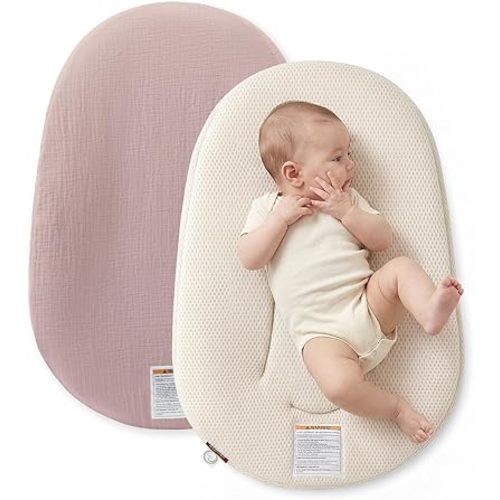 Momcozy Baby Lounger, Infant Support Cushion with Soft Breathable Natural Cotton Cover, Great for Newborns, Portable & Machine Washable,Soft Taupe