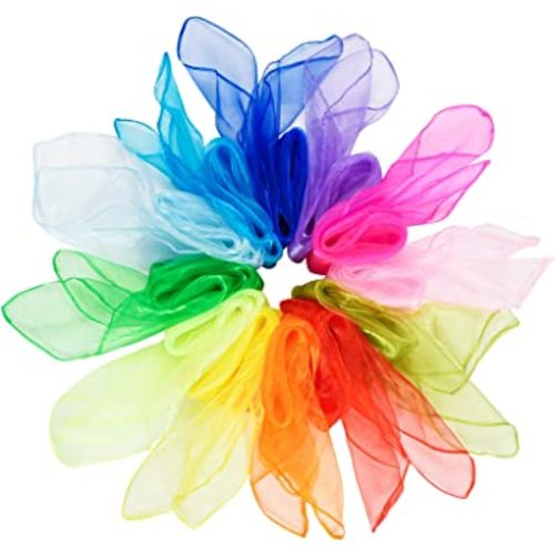 12pcs Square Juggling Silk Dance Scarves Magic Tricks Performance Props Accessories Movement Scarves Rhythm Band Scarf 24 Inches 12 Colors