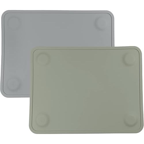 WeeSprout Silicone Suction Placemats for Babies, Toddlers & Kids, Durable Food Grade Silicone with Non-Slip Suction, Raised Edges Contain Mess, Dishwasher Safe, for Dining Table & Restaurants, 2 Pack