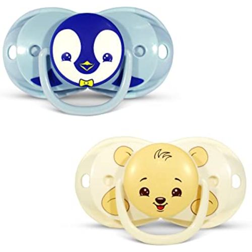 RaZbaby keep-it-kleen Baby Pacifier (2PK) | 0-36m | Closes When Dropped, Nipple Stays Clean | Silicone Orthodontic Nipple (Bear/Penguin)