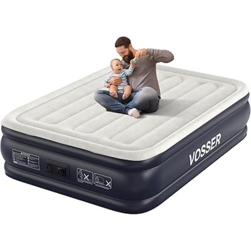 Air Mattress Full with Built in Pump,18''Inflatable Mattress of Upgraded Vertical Beams,Self Inflatable/Deflation Blow Up Mattress in 3 Mins,Flocked Top Airbed with Carry Bag for Home, Camping