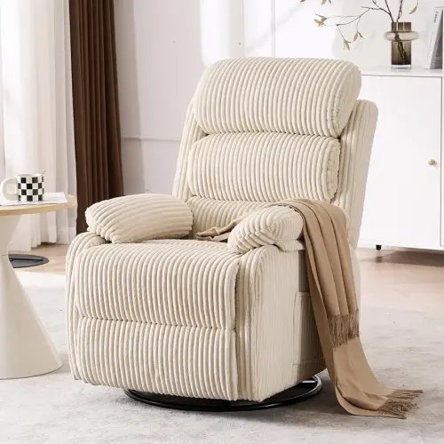 Adult 360° Rocking Recliner Chair，Nursery Rocker Reclining Chair with Side Pocket, a Comfy upholstered Single Sofa Armchair. Suitable for Living Room, Bedroom Nursing use, Velvet Fabric in Beige