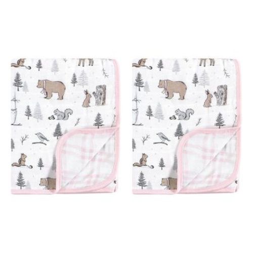 Hudson Baby Infant Girl 2Pc Muslin Tranquility Quilt Blanket, Winter Forest, One Size