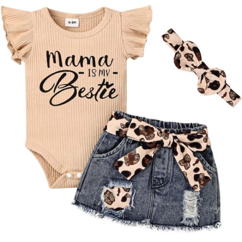 Baby Girl Clothes Newborn Romper Ruffle Sleeve Short Jeans Skirt with Headband Infant Outfits Set 0-18 Months