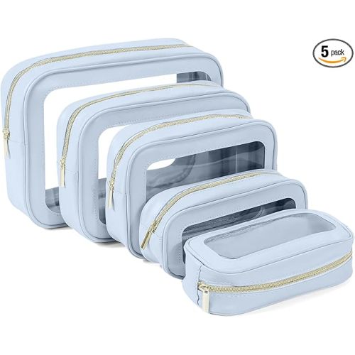 5PCS Clear Toiletry Bag,TSA Approved Travel Makeup Pouch with Zipper for Cosmetics and Toiletries,Diaper Bag Organizer Pouch Set,Women's Purse Organizer and Clear Car Bag