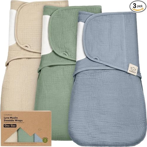 KeaBabies Muslin Baby Swaddles for Newborns – 3-Pack,100% Organic Cotton Swaddles Sleep Sack 0-3 Months, Infant, Baby Girls, Boys, Soft Breathable Summer Swaddler, Easy Quiet Closure (Slate, OS)