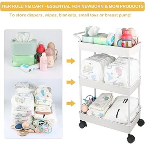 Amazon.com : Volnamal Diaper Caddy Organizer, 3-Tier Movable Diaper Cart with Wheels, Newborn Essentials Must Haves, Diaper Caddy for Wipes & Diapers, Baby Registry Search - Plastic White : Baby