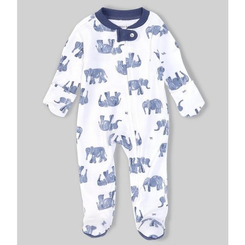Burt's Bees Baby Newborn-9 Months Long-Sleeve Wandering Elephants Loose-Fit Footed Sleeper