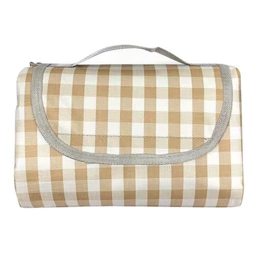 K Y KANGYUN Extra Large Picnic Blanket Outdoor Beach Blankets, Water-Resistant Foldable Sandproof Blankets Cute Picnic Mat for Beach, Camping Grass Lawn Park Mats (Tan Gingham, 80x60 in)