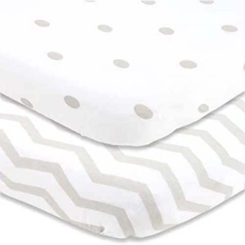 Pack and Play Sheets Fitted – for Graco Pack n Play Playard – 2 Pack – Snuggly Soft Jersey Cotton Mini Crib Mattress Sheets Set for Baby Boy, Girl – Grey Polka Dots, Chevron