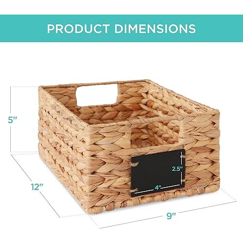 Best Choice Products Set of 4 9x12in Water Hyacinth Pantry Baskets, Woven Kitchen Organizers w/Chalkboard Label, Chalk Marker - Natural