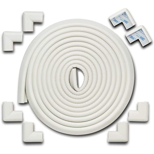 Roving Cove Baby Proofing Edge Corner Guards (18ft Edge + 8 Corners), Heavy-Duty, Soft NBR Rubber Foam, 3M Pre-Taped Corners, Oyster White
