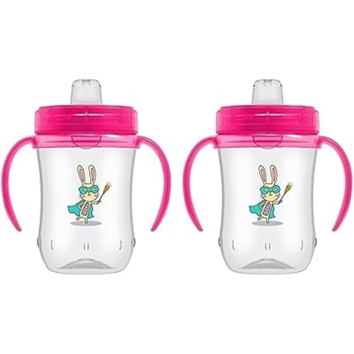 Dr. Brown's Milestones Soft Spout Sippy Cup with Handles, Pink Bunny Heroes, BPA-Free, 9 oz/270 mL, 9m+