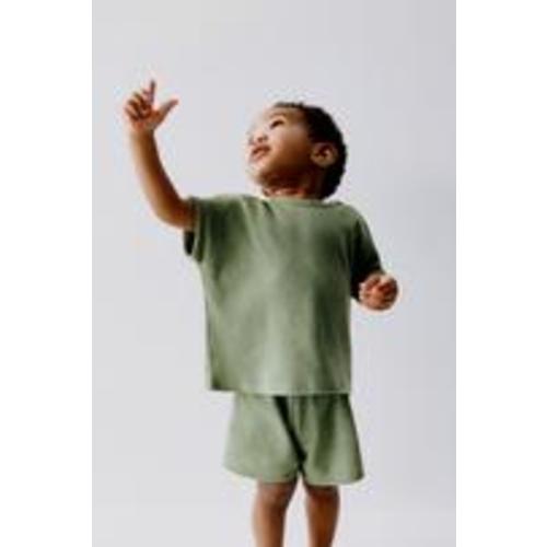 WAFFLE KNIT T-SHIRT AND SHORTS MATCHING SET - Green | ZARA United States