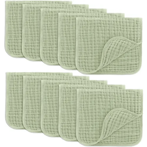 Comfy Cubs Muslin Burp Cloths Set Large 100% Cotton Hand Washcloths for Babies, Baby Essentials 6 Layers Extra Absorbent and Soft Boys & Girls Baby Bibs & Burp Cloths Set (Sage, 10-Pack, 20" X10")