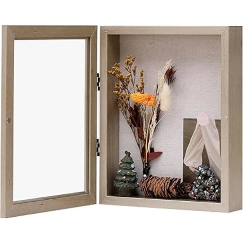 8x10 Shadow Box Frame with Linen Back, Wood Glass Display Case for Medals, Photos, Memorabilia, Awards - Pins Included- Champagne