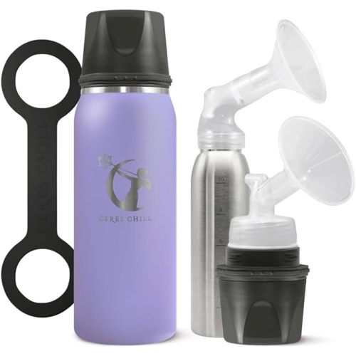 Breastmilk Chiller Reusable Storage Container by CERES CHILL | Keeps Milk Safe for up to 20 Hours | Connects w/Major Pumps (1 Chiller, Ultra Violet)