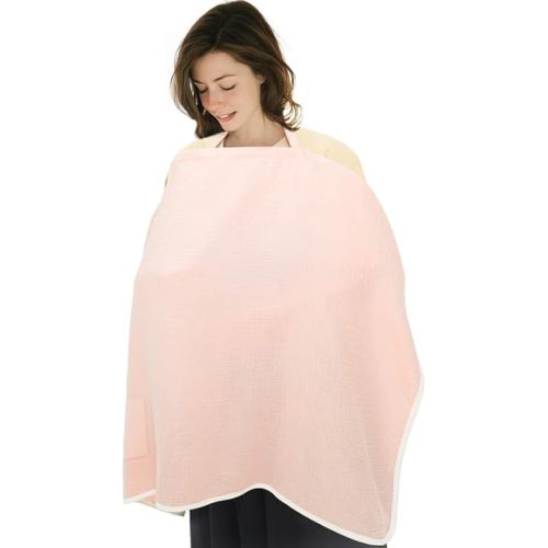Muslin Nursing Cover for Breastfeeding,Breathable Breastfeeding Cover up with Arch Neckline for Women,Machine Washable & Dryer Safe Feeding Cover Up,43.3” x 25.6” (Light Pink)