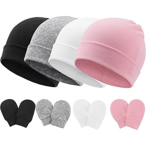 BQUBO Baby Hats and Mittens Infant Cotton Beanie Gloves No Scratch Set Newborn Hospital Hat for Boys Girls