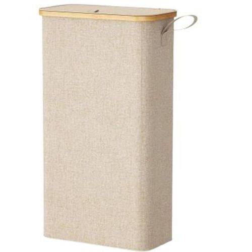 LISM 65L Slim Laundry Basket with Lid,Narrow Laundry Hamper with Removable Bag and Handles,Beige