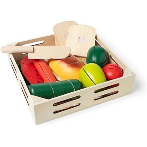 Melissa & Doug Cutting Food - Play Food Set With 25+ Hand-Painted Wooden Pieces, Knife, and Cutting Board | Pretend Play Kitchen Toys, Wooden Cutting Fruit Toys For Toddlers And Kids Ages 3+
