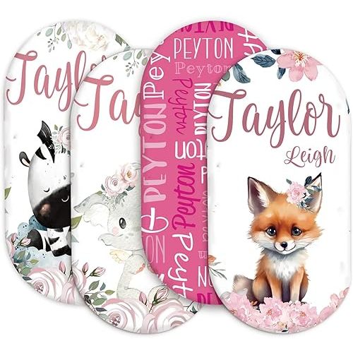 Custom Baby Bassinet Sheets - Stretchy Ultra Soft Fitted Bassinet Sheet Set 4 Pack with Personalized Name - Universal Fit for Rectangle, Oval, Hourglass Bassinet Mattress/Pad Style17