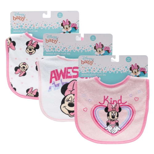 Disney Baby Bibs, 3 Pieces, Minnie Mouse Design, 7.5 x 10 Inches for Mealtime