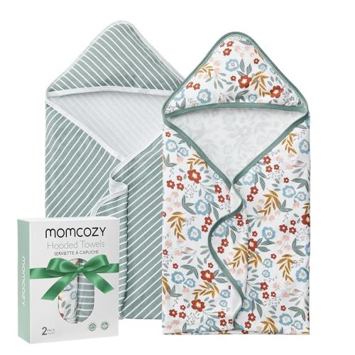 Momcozy Baby Towel with Hooded-2 Pack Soft Bath Towel Set-Shower Gifts or Bath Essential for Infant,Newborn, Toddler (28 X 28 Inch, Petite Blossom)