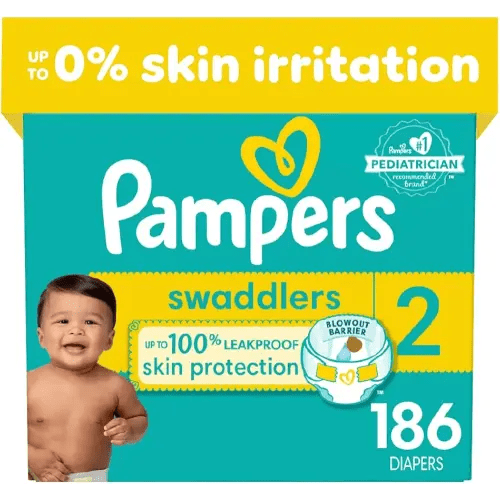 Pampers Swaddlers Diapers - Size 2, One Month Supply (186 Count), Ultra Soft Disposable Baby Diapers