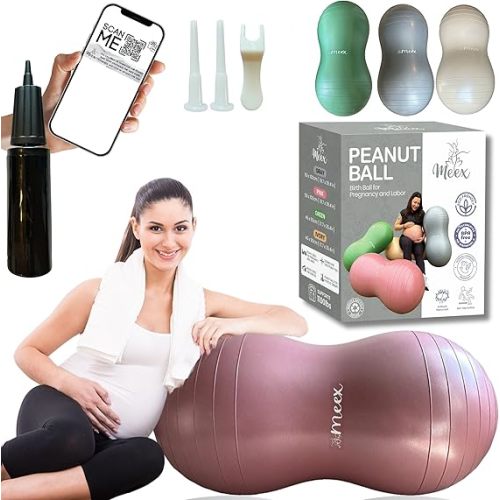 Meex Peanut Ball Labor - Durable and Thick Birthing Ball for Pregnancy - Peanut Ball Pregnancy for Labor - Antiburst Birth Ball - Labor Ball - Peanut Exercise Ball - Pregnancy Ball - Pump Included