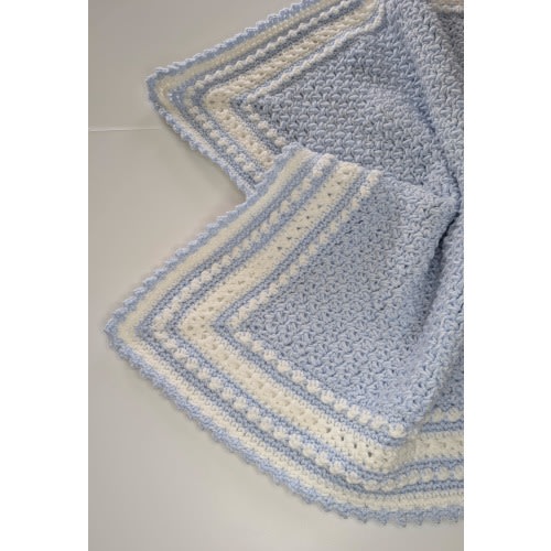 Handmade Crochet Light Blue & White Soft Baby Boy Toddler Blanket - Afghan Baby Newborn Gift