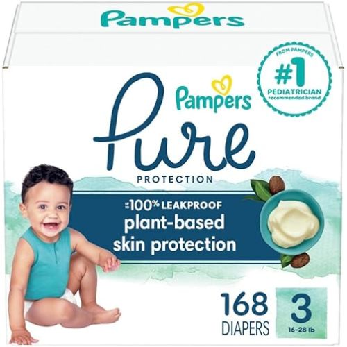 Pampers Pure Protection Diapers - Size 3, One Month Supply (168 Count), Hypoallergenic Premium Disposable Baby Diapers