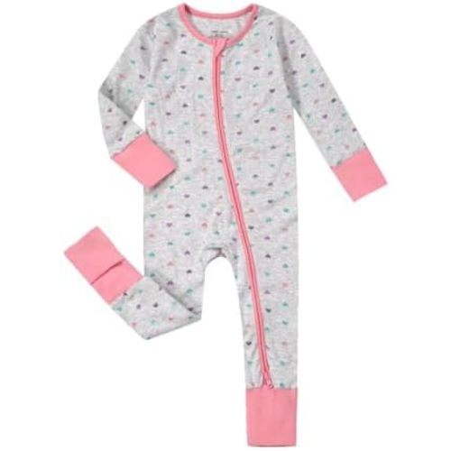 Teach Leanbh Unisex Baby Cotton Pajamas with Mittens and Feet Cuffs 2 Way Zipper Long Sleeve Romper Sleep and Play