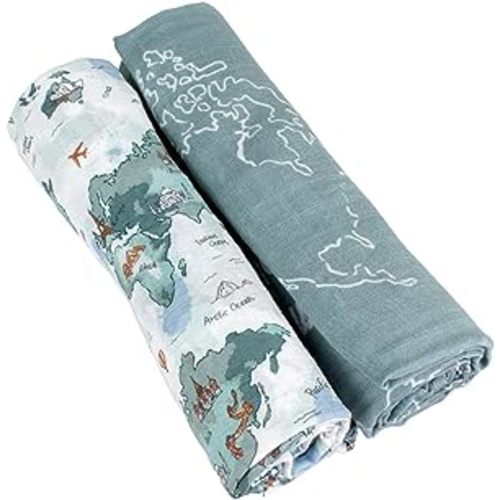 Swaddle Blanket, Boutique Muslin Blankets for Girls & Boys, Baby Receiving Swaddles, Ideal Newborn & Infant Swaddling Set, Perfect Shower Gifts, 2 Pack (World Map + Someday)