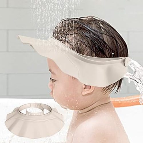 Baby Shower Cap, Baby Bath Visor for Washing Hair, Adjustable Soft Eye and Ear Protection Shampoo Shield Hat Caps for Toddler, Kids, Children (Beige)