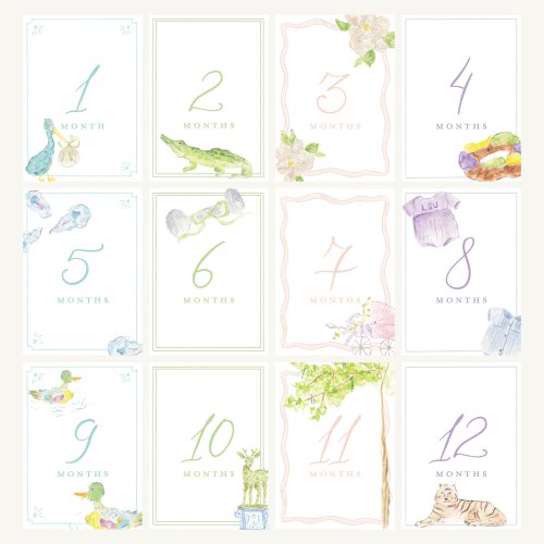 Watercolor Milestone Cards, Louisiana milestone cards, Baby milestone Cards, Watercolor baby cards, Unisex milestone cards, Baby age cards