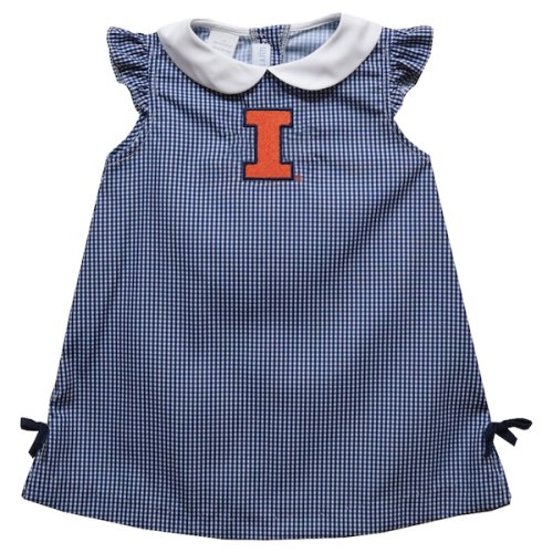 Illinois Fighting Illini Vive La Fete Infant Girls Mini Check Pattern A-Line Dress - Navy