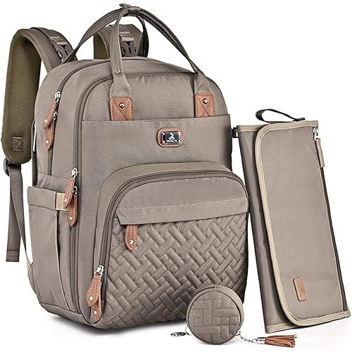 Dikaslon Unisex Polyester Diaper Backpack Daypack with Portable Changing Pad Khaki