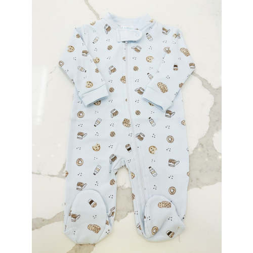 Milk & Cookies Printed Zippered Footie - Blue