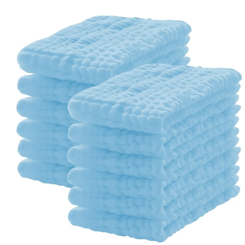 12 Pack Muslin Burp Cloths 100% Cotton Muslin Cloths Large 20''x10'' Extra Soft and Absorbent Baby Burping Cloth - Aqua