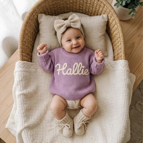 Custom Embroidered Baby Name Sweater Set, Knit Crochet Newborn Jumper, Coming Home Outfit, Personalized Gift Easter Sweater