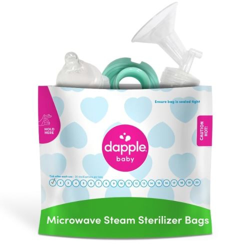 Dapple Baby Microwave Sterilizer Bags, Reusable for Breast Pump Parts & Baby Bottle, 20 Uses Per Bag, Great for Travel & Office, 8 Count (Pack of 1)