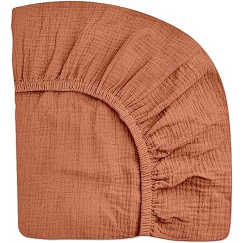 Crib Sheets for Boys Girl, Fitted Baby Toddler Bed Sheets 28" x 52", Neutral Muslin Cotton Crib Mattress Bedding Soft and Breathable Comfort(Brick)